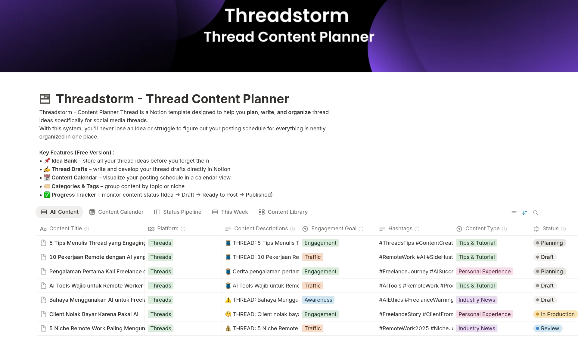 Gambar Proyek Threadstorm - Content Planner Thread